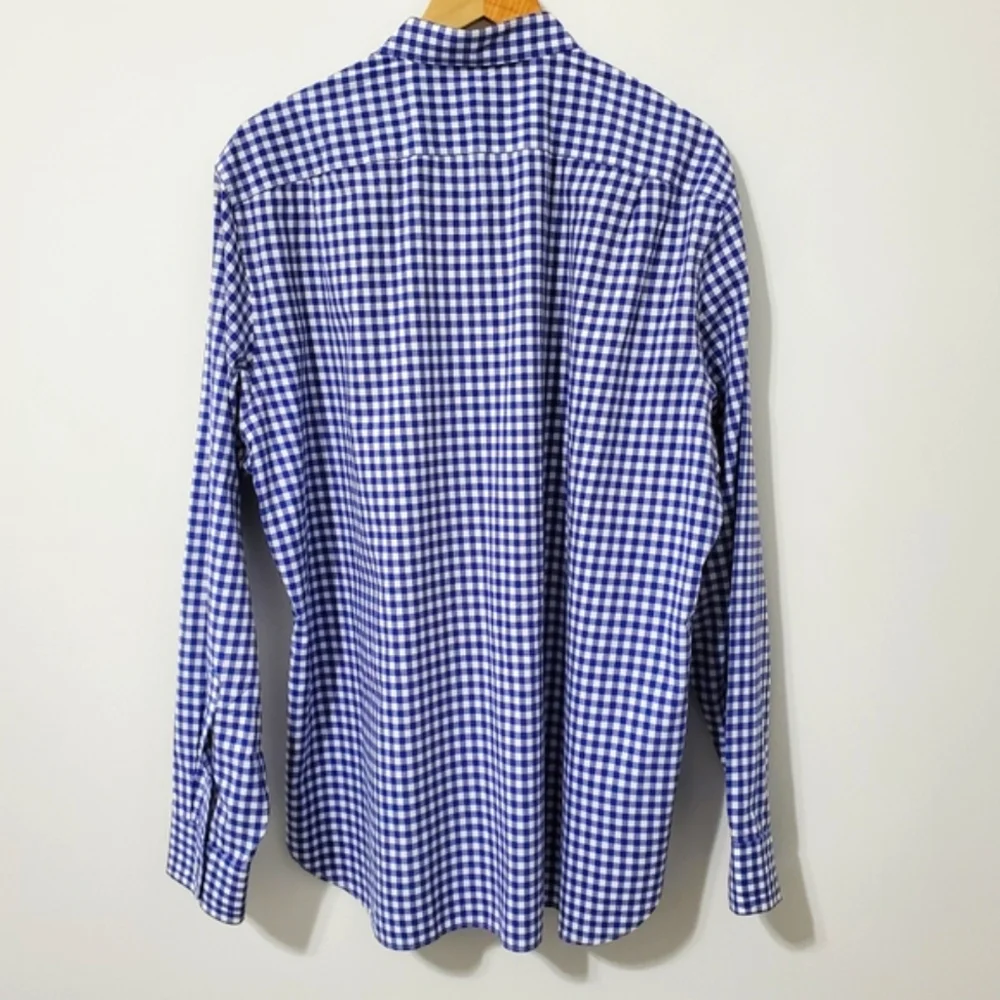 J. Crew Long Sleeve Button Down Shirt 2 Ply Cotton Blue White Gingham Check XL